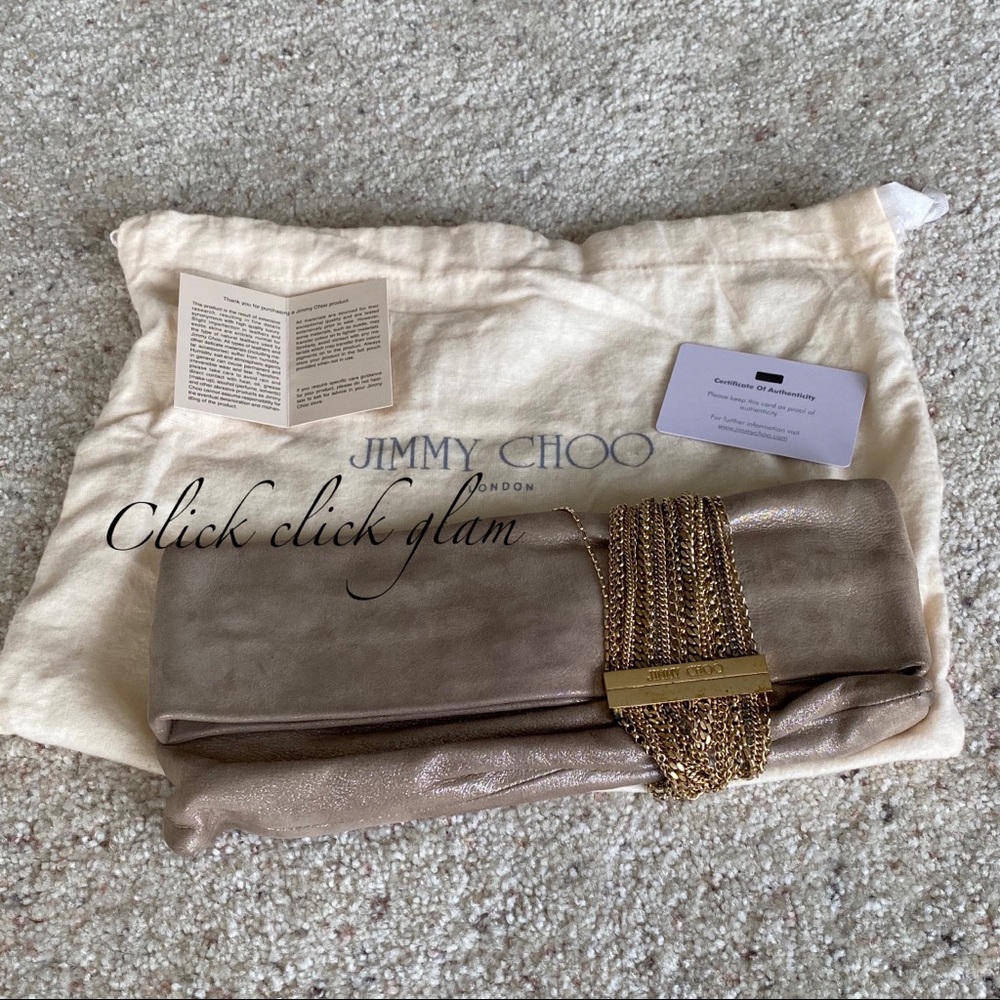 Jimmy Choo Chandra sand champagne clutch bag